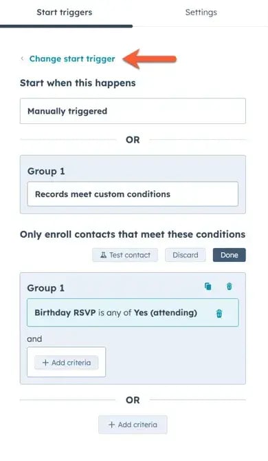 Setting enrollment triggers in HubSpot